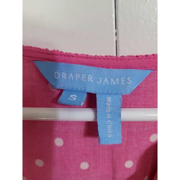 DRAPER JAMES Women's S Pink Polka Dot Flutter Sleeve Midi Dress Tiered Pockets - Picture 6 of 12